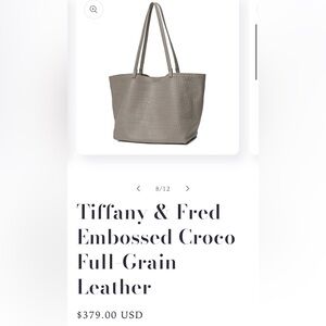 Tiffany & Fred Paris Croco Embossed Soft Full Grain Leather Tote Beige EUC!